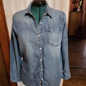 Maurices Blue Cuffed Sleeve Button Down Shirt